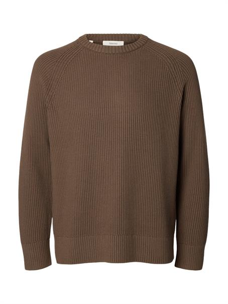 SLMBRAUN KNIT RLX RIB CREW NECK NOOS chocolate chip