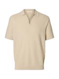 SLMCRAN SS KNIT REG STRUC ZIP POLO NOOS oatmeal