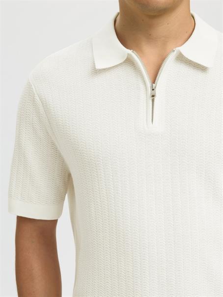 SLMCRAN SS KNIT STRUCTURE ZIP POLO NOOS egret
