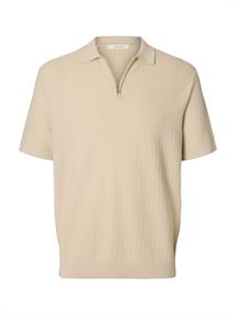SLMCRAN SS KNIT STRUCTURE ZIP POLO NOOS oatmeal
