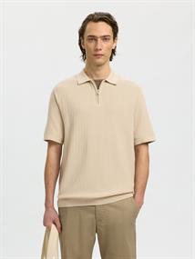 SLMCRAN SS KNIT STRUCTURE ZIP POLO NOOS oatmeal