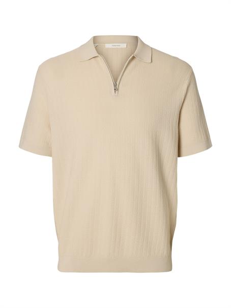 SLMCRAN SS KNIT STRUCTURE ZIP POLO NOOS oatmeal