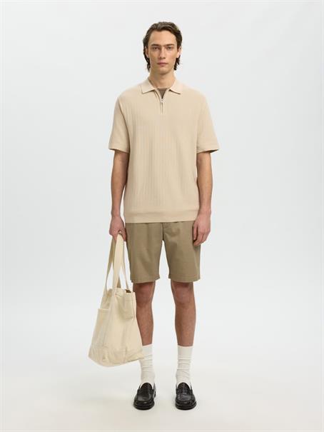 SLMCRAN SS KNIT STRUCTURE ZIP POLO NOOS oatmeal