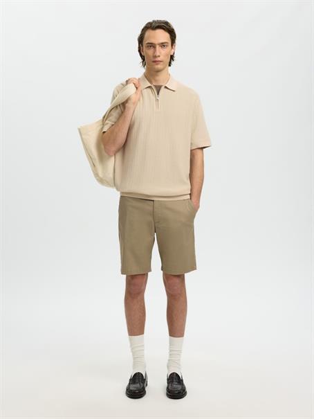 SLMCRAN SS KNIT STRUCTURE ZIP POLO NOOS oatmeal