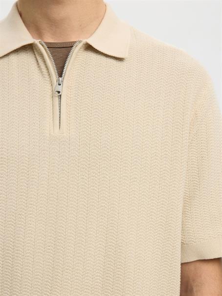 SLMCRAN SS KNIT STRUCTURE ZIP POLO NOOS oatmeal