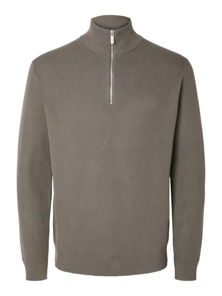 SLMDANE LS KNIT REG STRUC HALF ZIP NOOS morel