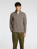 SLMDANE LS KNIT STRUCTURE HALF ZIP NOOS morel
