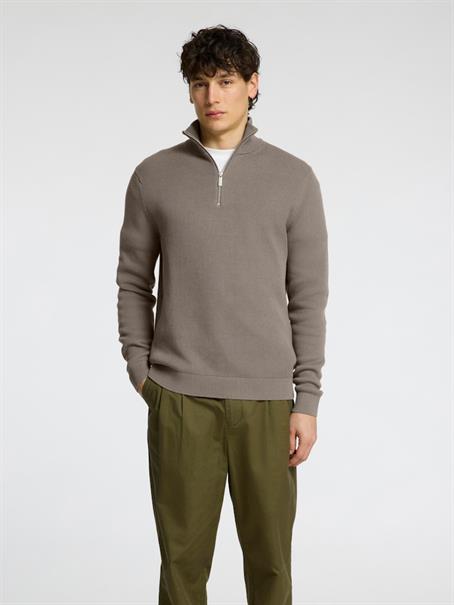 SLMDANE LS KNIT STRUCTURE HALF ZIP NOOS morel
