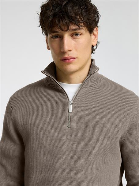SLMDANE LS KNIT STRUCTURE HALF ZIP NOOS morel