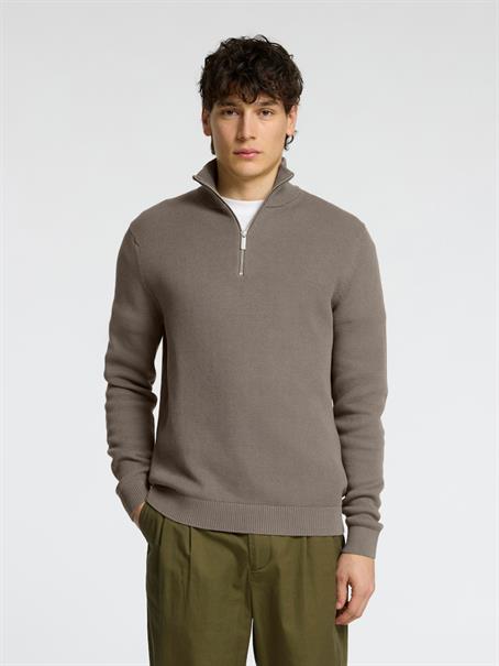 SLMDANE LS KNIT STRUCTURE HALF ZIP NOOS morel