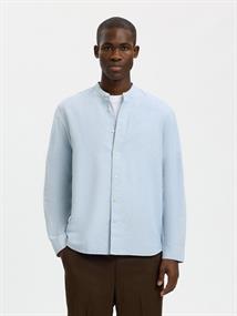 SLMREGCLAY LINENBLEND LS SHIRT BAND NOOS dusty blue