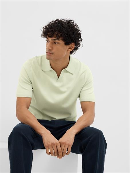 SLMTELLER SS KNIT POLO NOOS bok choy