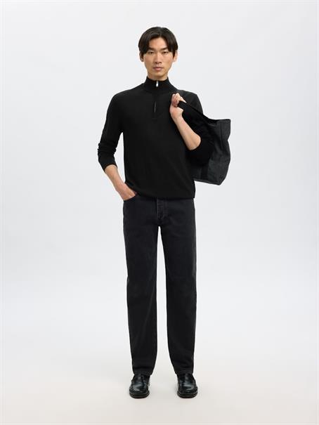 SLMTRAY LS KNIT MERINO HALF ZIP NOOS black