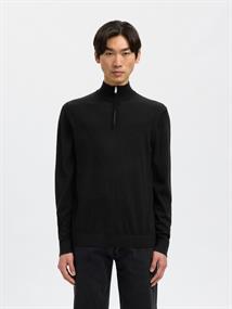 SLMTRAY LS KNIT REG MERINO HALF ZIP NOOS black