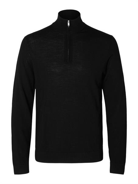 SLMTRAY LS KNIT REG MERINO HALF ZIP NOOS black