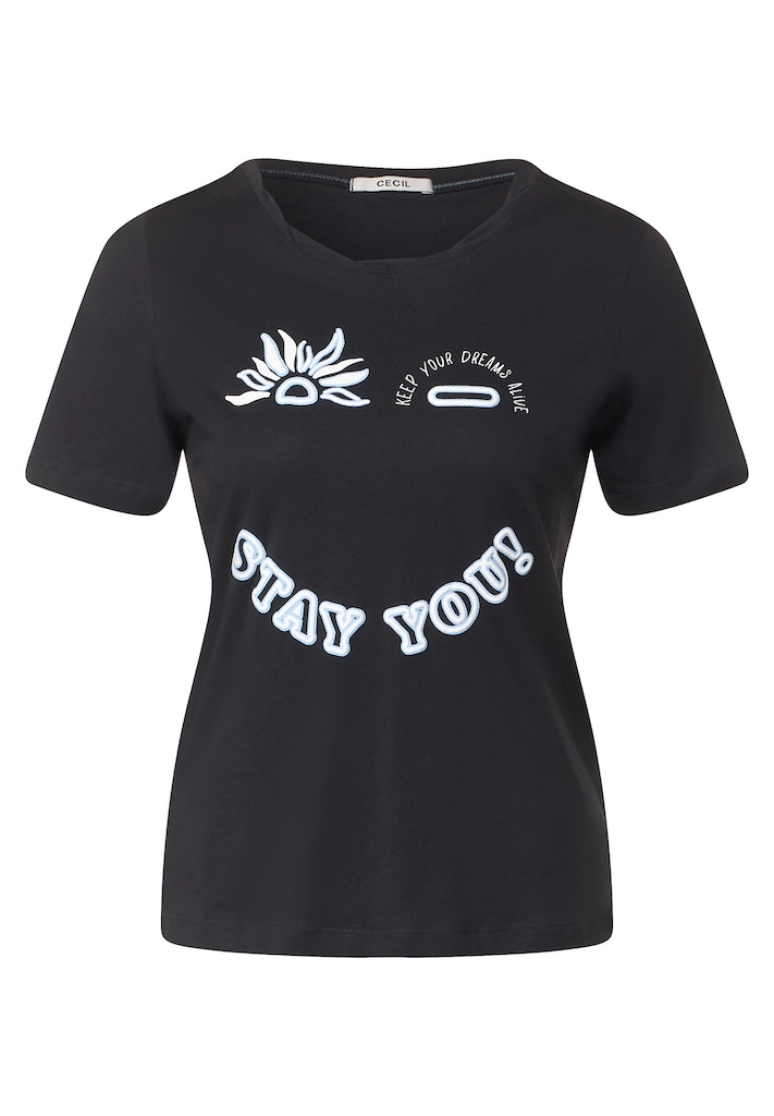Cecil Damen T-Shirt Smiley Fotoprint T-Shirt carbon grey bequem online  kaufen bei