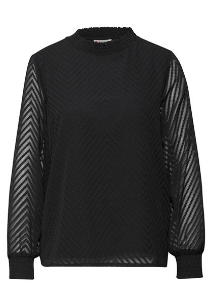 Smok-Detail Chiffon-Bluse black