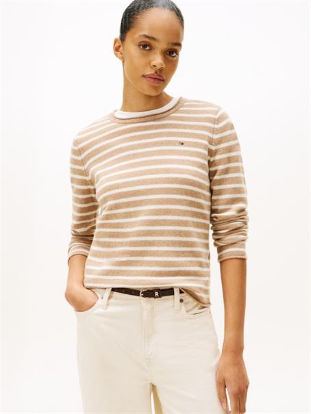 SOFT WOOL C-NK LS SWEATER safari canvas htr-ivory petal stp