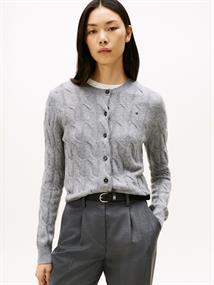 SOFT WOOL CABLE C-NK LS CARDIGAN mid grey heather