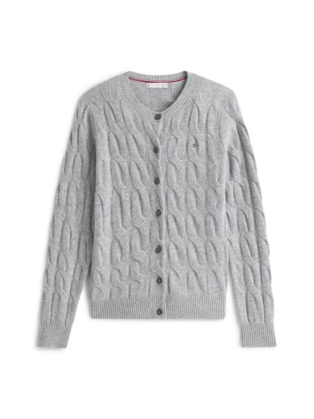 SOFT WOOL CABLE C-NK LS CARDIGAN mid grey heather