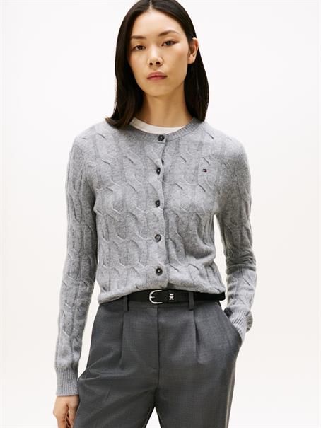 SOFT WOOL CABLE C-NK LS CARDIGAN mid grey heather
