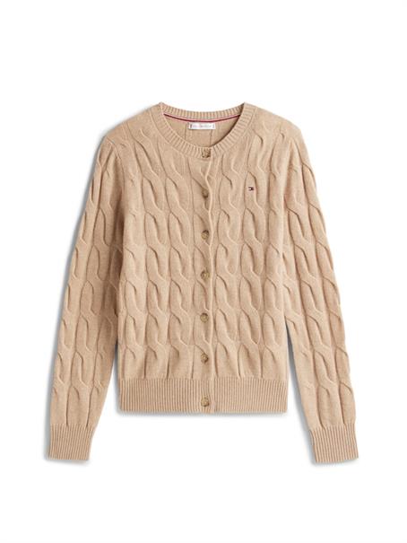 SOFT WOOL CABLE C-NK LS CARDIGAN safari canvas heather