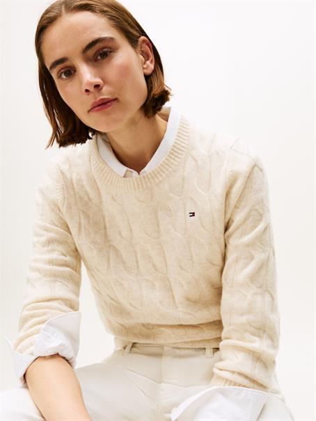 SOFT WOOL CABLE C-NK LS SWT heather oatmilk