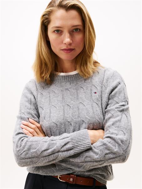 SOFT WOOL CABLE C-NK LS SWT mid grey heather