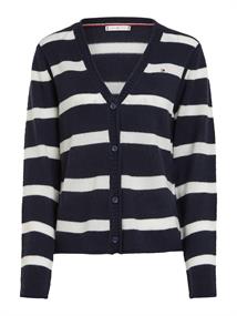 SOFT WOOL V-NK CARDIGAN breton stp- desert sky- ecru