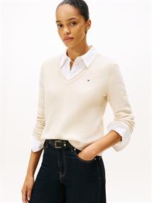 SOFT WOOL V-NK LS SWEATER heather oatmilk
