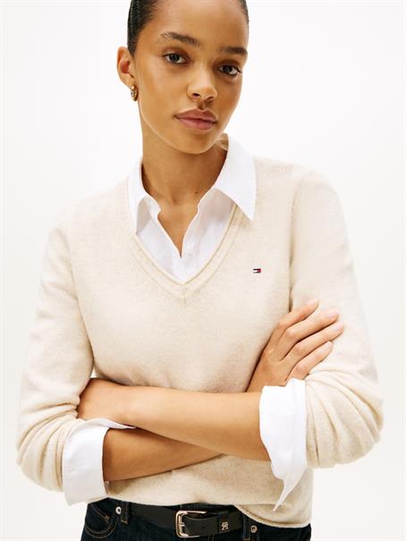 SOFT WOOL V-NK LS SWEATER heather oatmilk