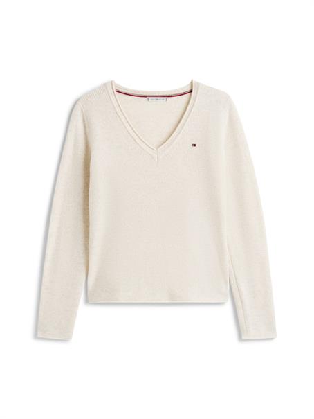 SOFT WOOL V-NK LS SWEATER heather oatmilk