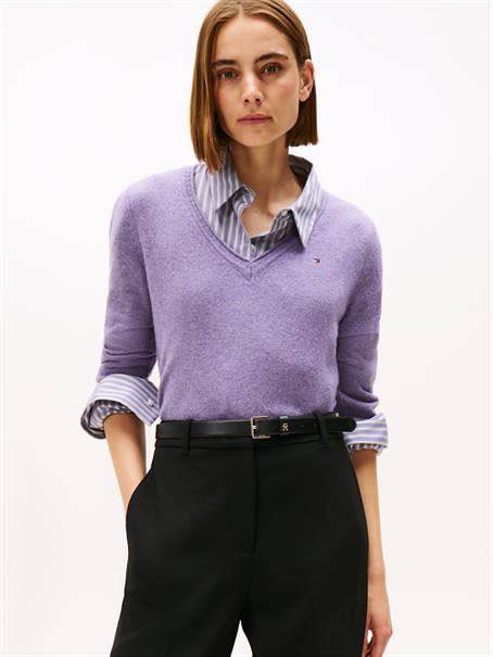 SOFT WOOL V-NK LS SWEATER lilac heather