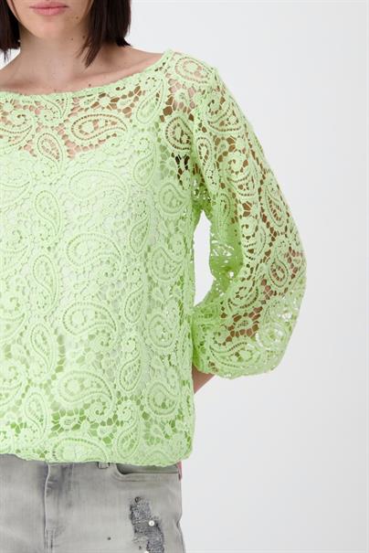 Spitzenshirt mit U Boot Ausschnitt pastell green