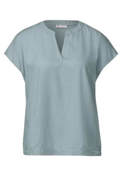 Split Neck Bluse in Unifarbe arona blue