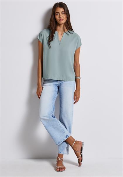 Split Neck Bluse in Unifarbe arona blue
