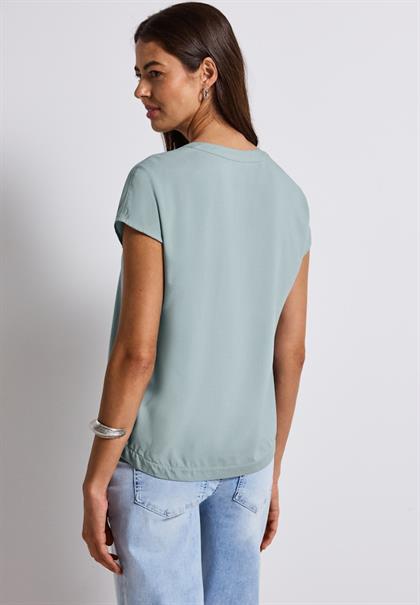 Split Neck Bluse in Unifarbe arona blue