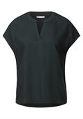 Split Neck Bluse in Unifarbe pine grove green