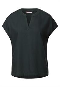 Split Neck Bluse in Unifarbe pine grove green
