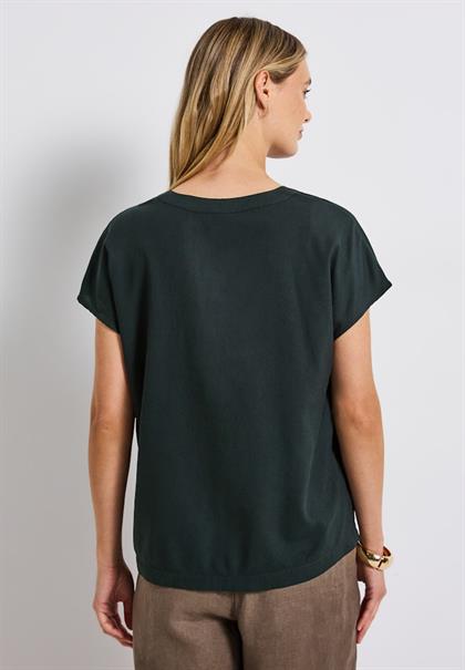 Split Neck Bluse in Unifarbe pine grove green
