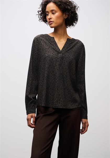 Split Neck Leo Bluse darkest brown