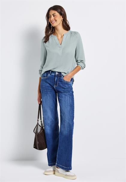 Split Neck Melange Tunika nile blue mel.