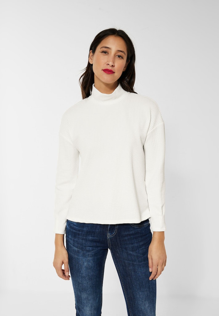 Street One Damen Sweatshirt Stehkragenshirt mit Struktur off white bequem  online kaufen bei