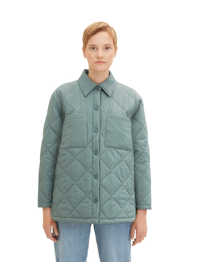 Tom Tailor Denim Damen Jacke kurz Steppjacke mit aufgesetzten Taschen green  dust bequem online kaufen bei