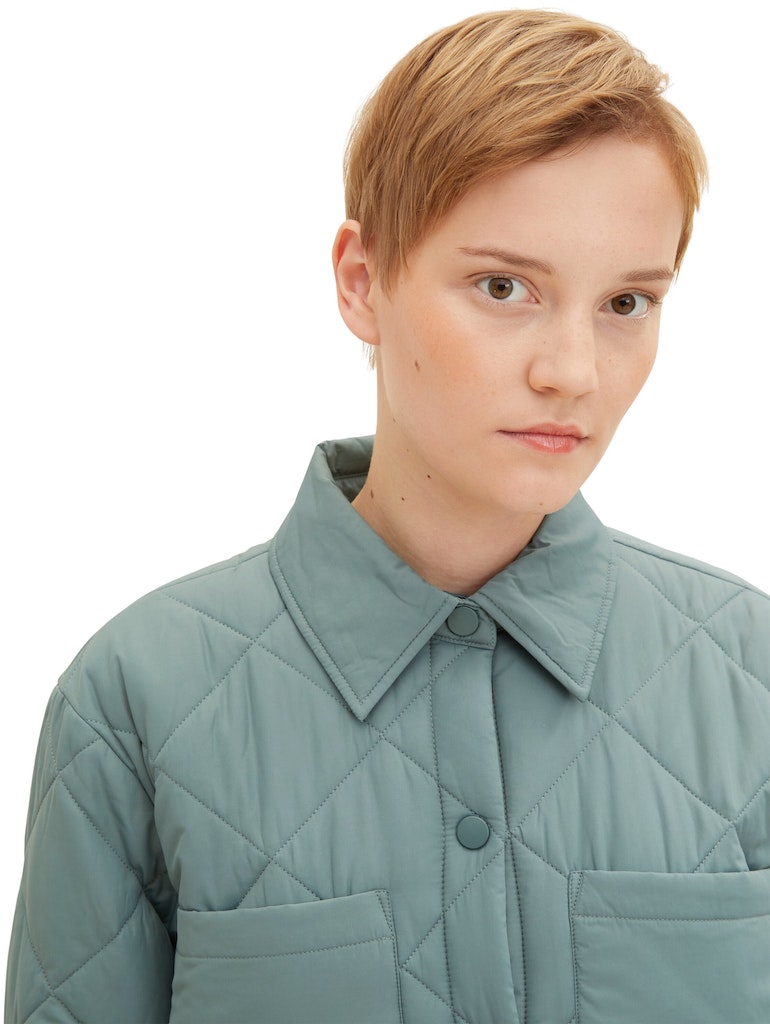 Tom Tailor Denim Damen Jacke kurz Steppjacke mit aufgesetzten Taschen green  dust bequem online kaufen bei | Übergangsjacken