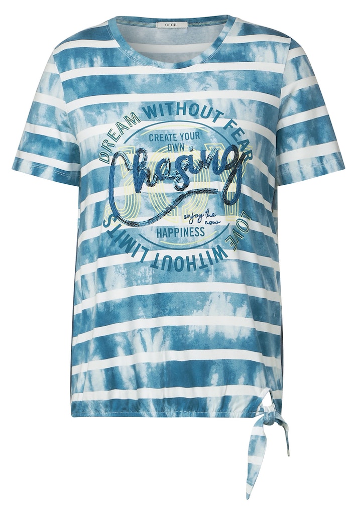 Cecil Damen T-Shirt Streifenshirt mit Frontprint teal blue bequem online  kaufen bei | T-Shirts