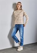 Streifenshirt mit Knöpfen sheer beige