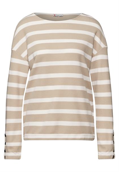 Streifenshirt mit Knöpfen sheer beige