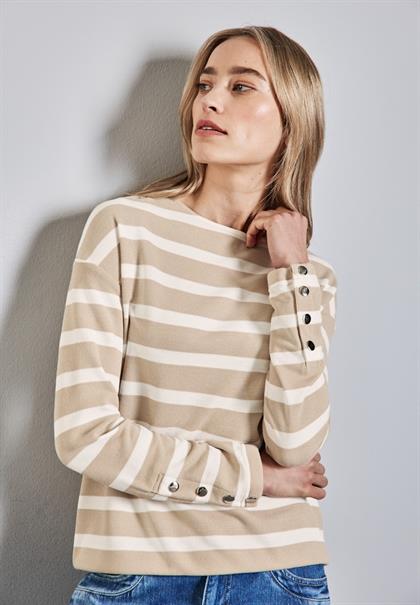 Streifenshirt mit Knöpfen sheer beige