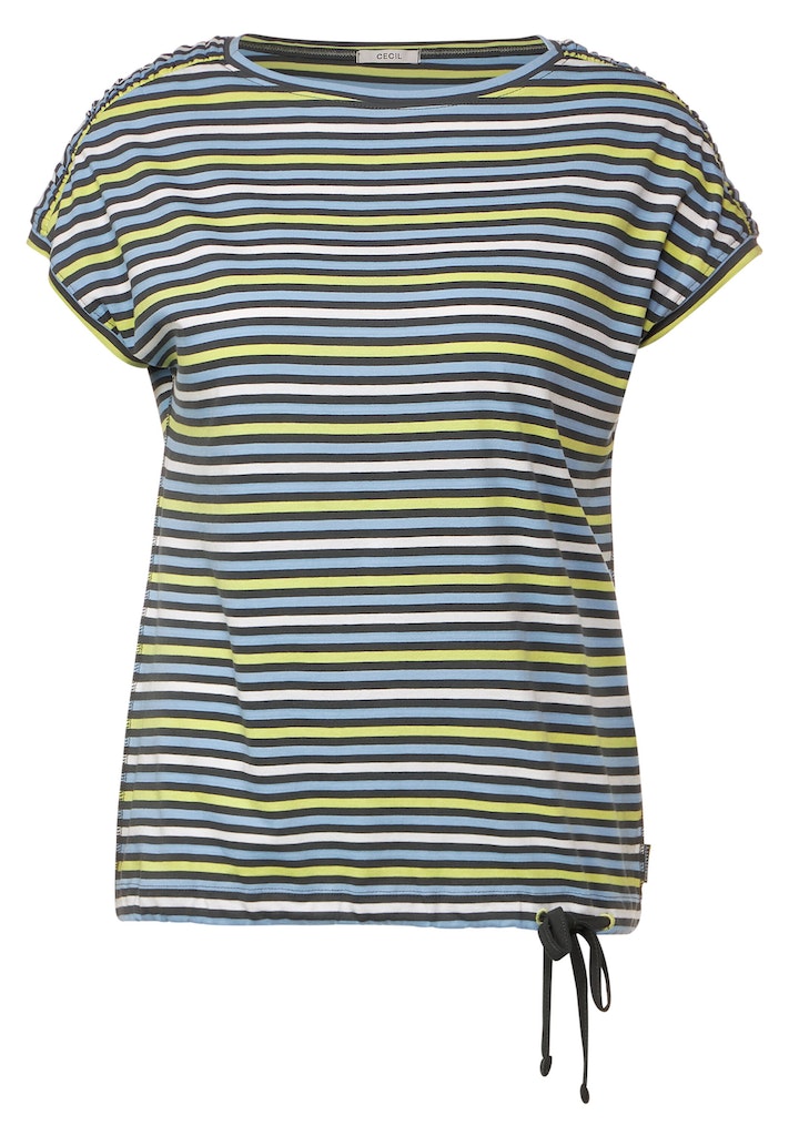 Cecil Damen T-Shirt Streifenshirt mit online bei khaki kaufen bequem easy Raffungen